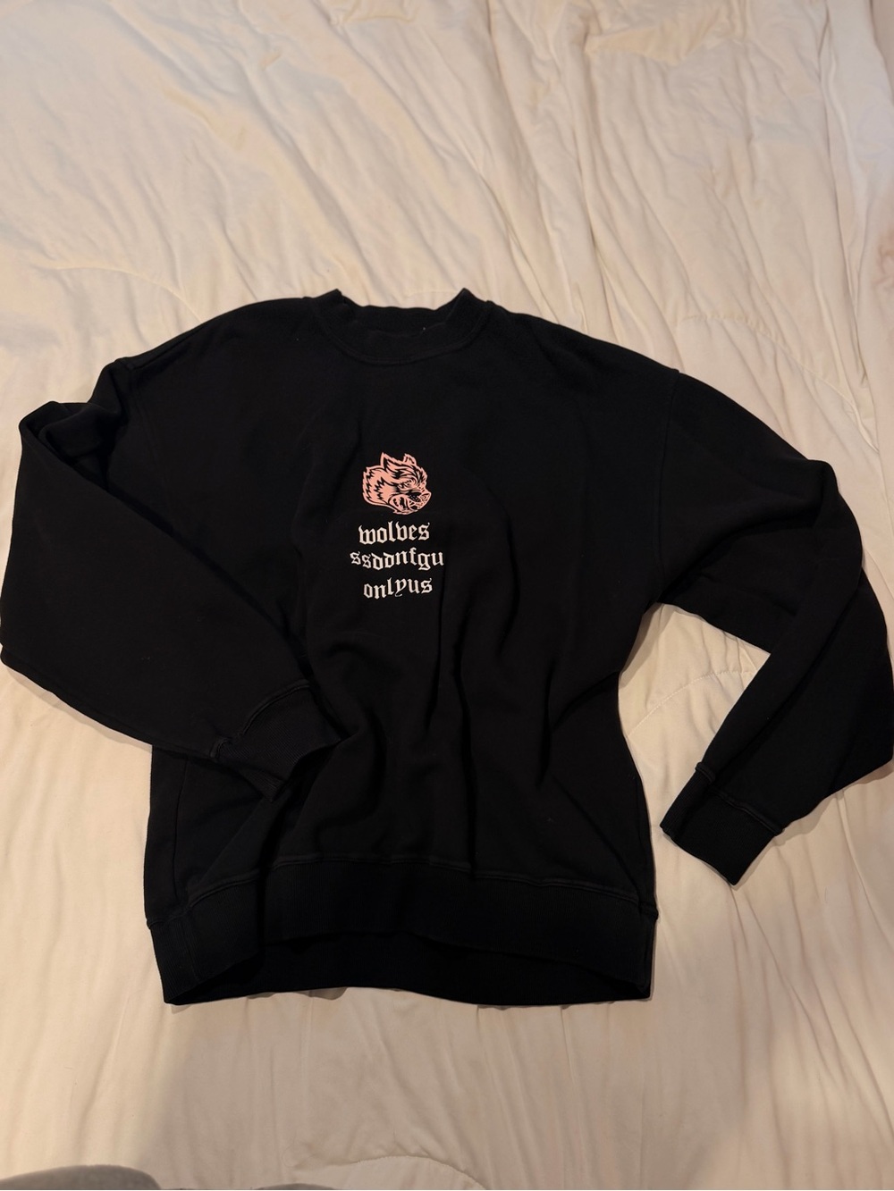 Darc Sport Black Crewneck Sweatshirt with Pink Wolf Emblem